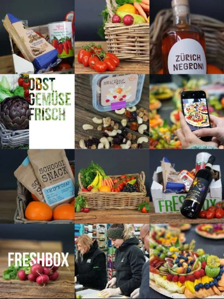 Markenauftritt von Freshbox nach der Überarbeitung, einheitliche Farbwelt und Bildsprache.