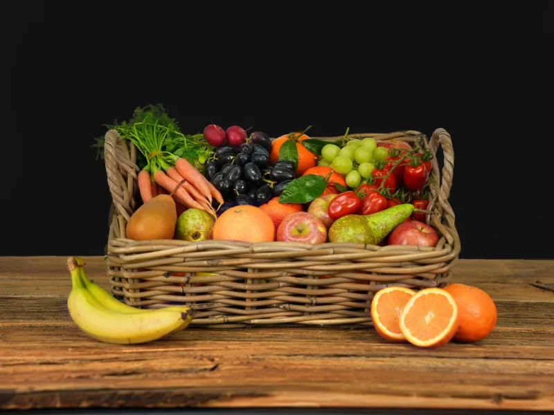 Freshbox Fotoshooting: Detailaufnahme der Früchtelieferung.
