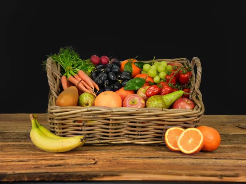 Freshbox Fotoshooting: Detailaufnahme der Früchtelieferung.