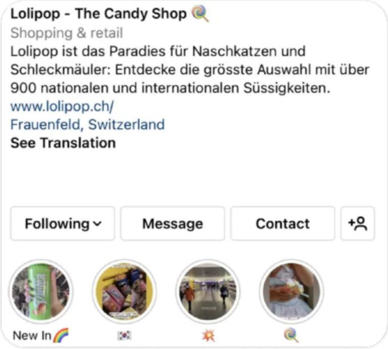 Instagram-Profilkopf von Lolipop vor der Überarbeitung.