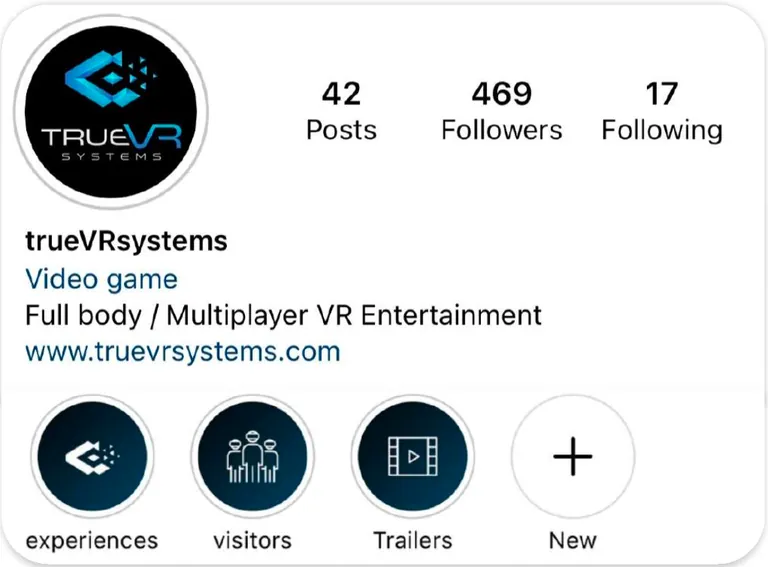 Instagram-Profilkopf von trueVRsystems vor der Überarbeitung.