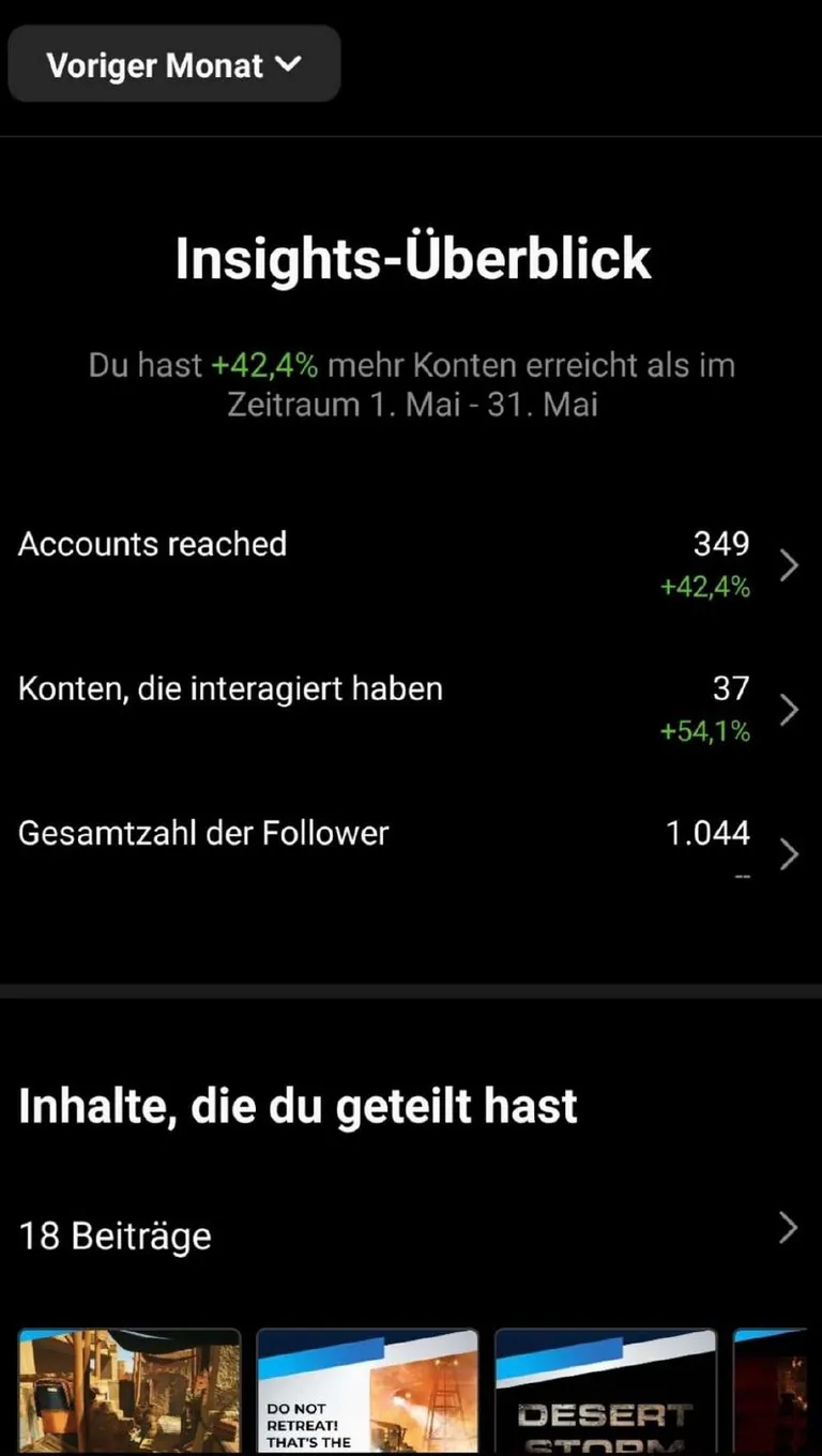 Instagram-Profilstatistik von trueVRsystems vor der Zusammenarbeit.
